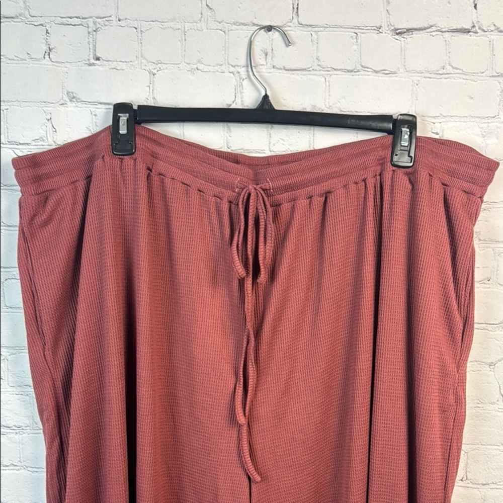 BloomChic Dusty Pink Wide Leg Waffle Knit Relaxed Pants - Picture 4 of 6